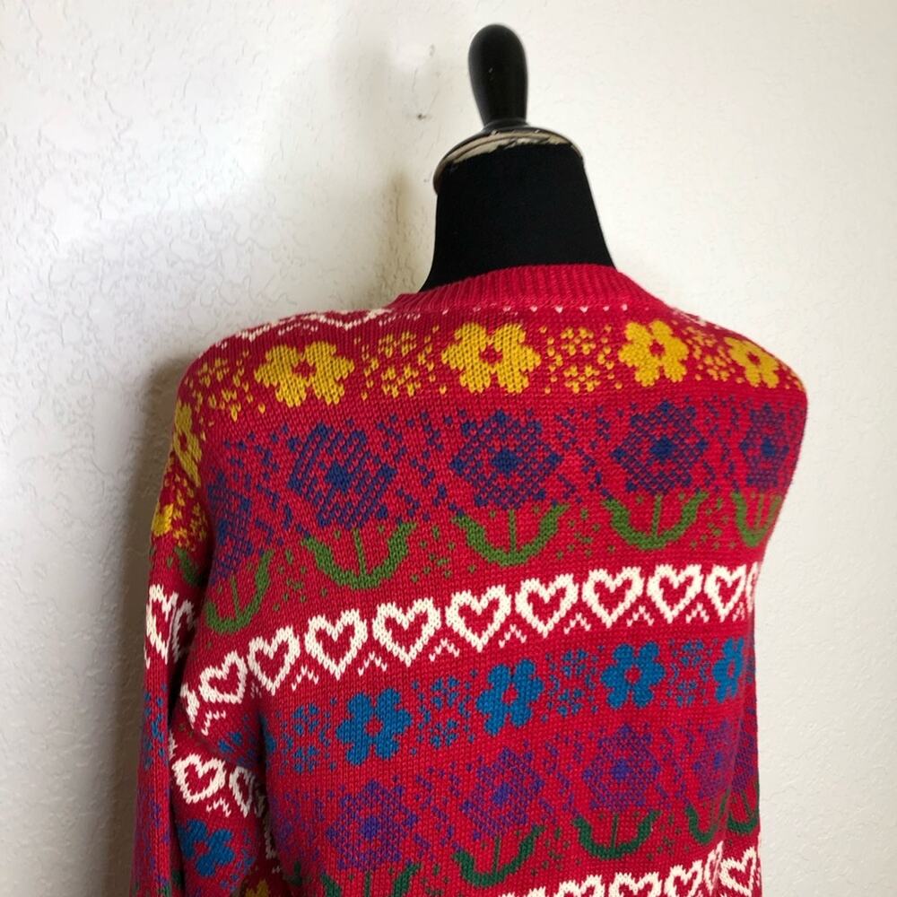 Vintage Northern Isles red heart floral knit button down cardigan size Large - Picture 12 of 16